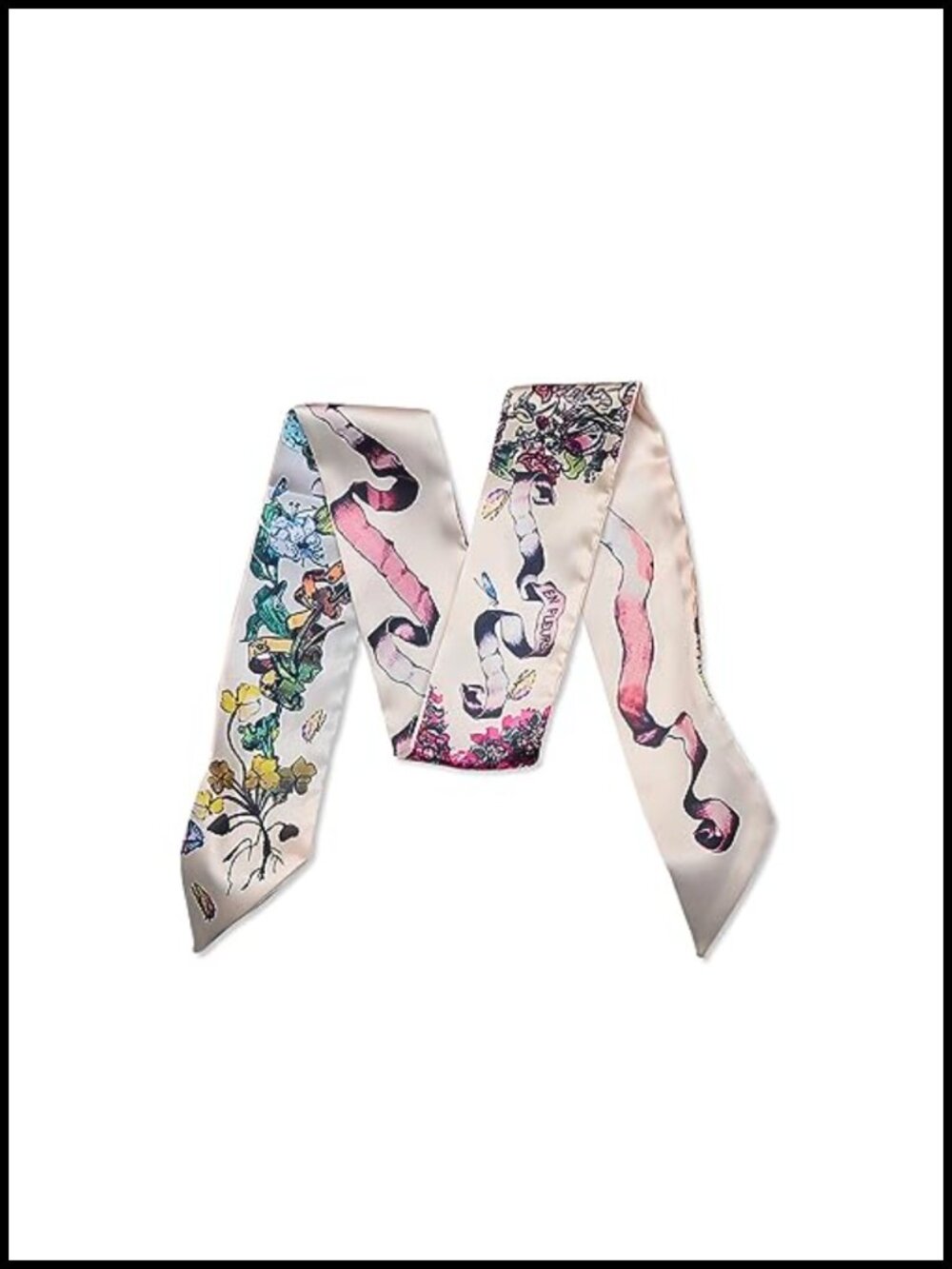 LumiSyne Silk Scarf Narrow Neckerchief Leopard Animal Print Floral Satin Ribbon
